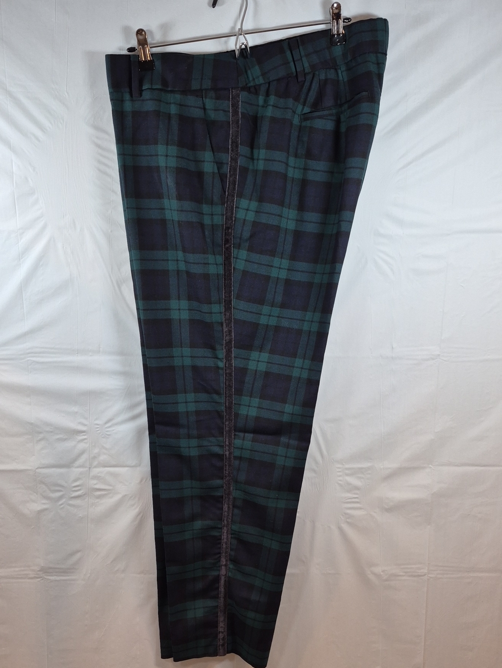 Talbots Hampshire Ankle Pants Black Watch Plaid Velvet Tuxedo Stripe Wool 16W